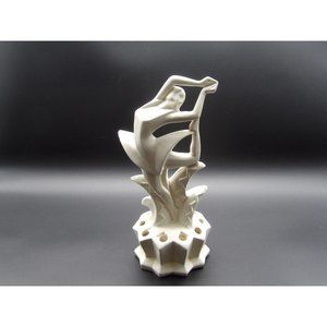 Antique Art Deco Art Nouveau Ballerina Nymph Flower Frog White Beige Cream 9" H